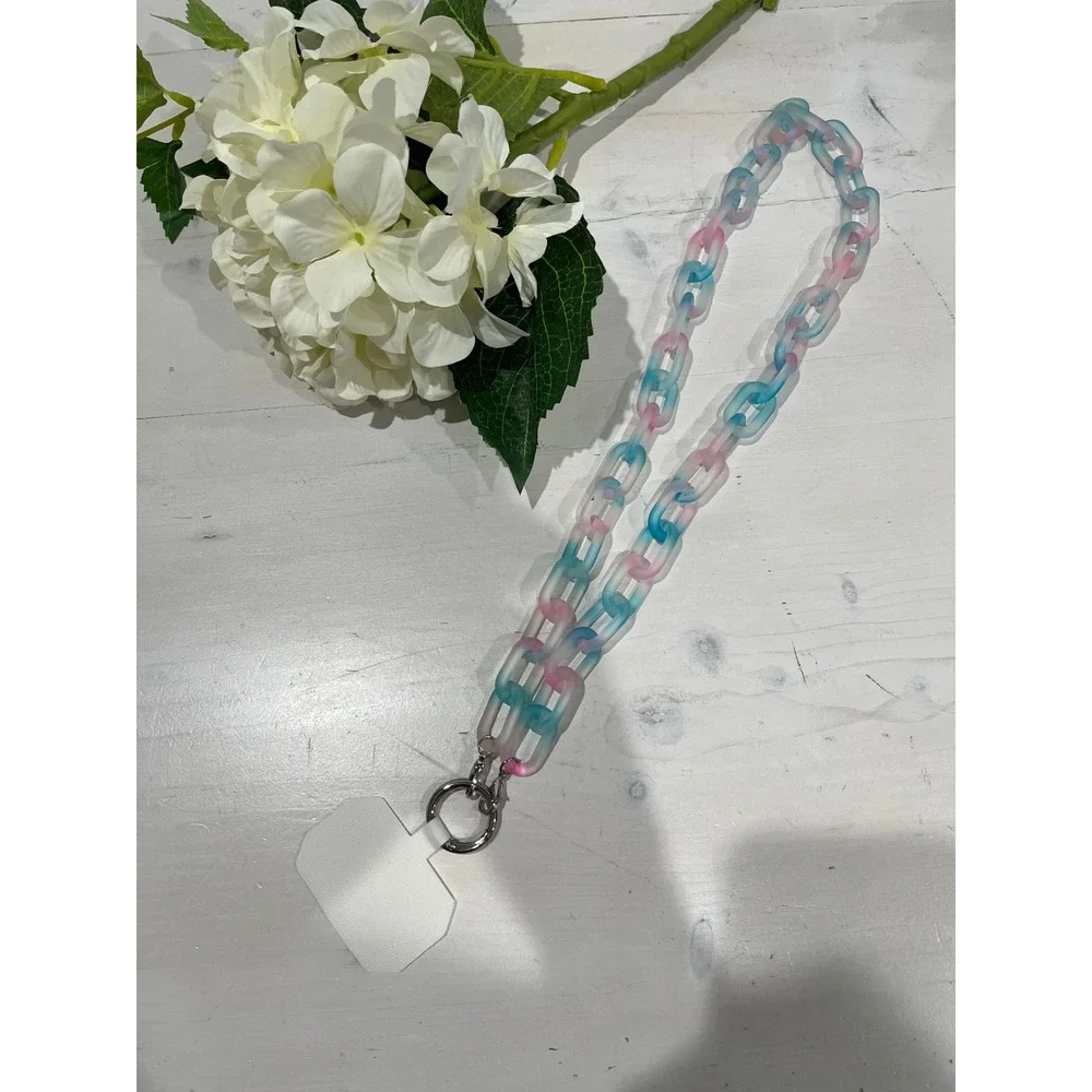 Phone Lanyard Charm Chain‎ Translucent Pastel Pink Blue Acrylic Links
